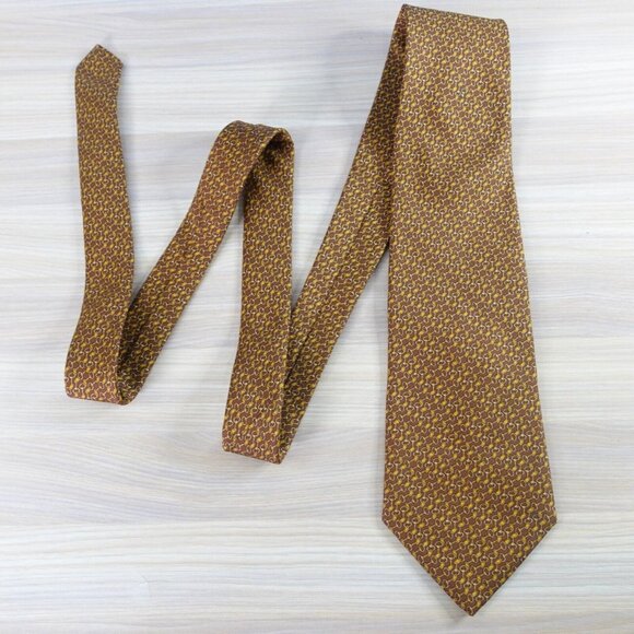 Brooks Brothers Makers Neck Tie‎ Mens Rustic Brown Suit Silk Gold Chain Link USA - Picture 1 of 10